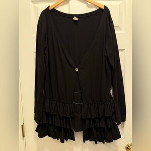 KPea Women's Size 2X Black Knit Cardigan - Heart Button - EUC